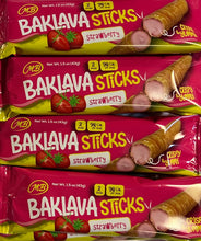 Load image into Gallery viewer, Baklava Sticks Strawberry Cream Crispy Phyllo Dough 6 Sticks 1.5 oz Per Pack
