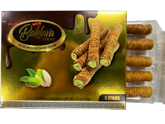 Baklava Sticks Pistachio Cream Crispy Phyllo Dough 5 Sticks 3.9 oz Per Pack