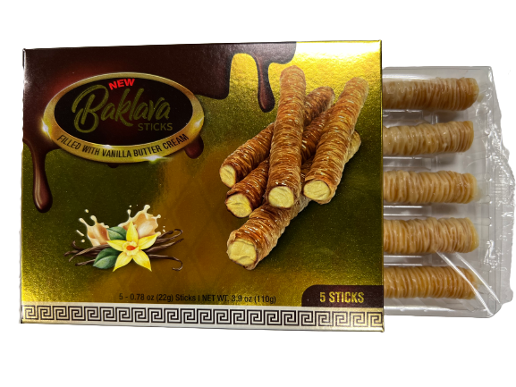 Baklava Sticks Vanilla Cream Crispy Phyllo Dough 5 Sticks 3.9 oz Per Pack