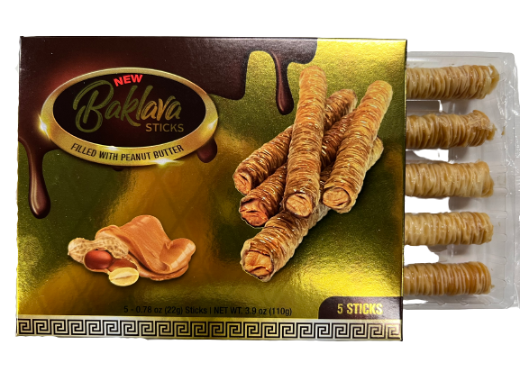 Baklava Sticks Peanut Butter Cream Crispy Phyllo Dough 5 Sticks 3.9 oz Per Pack