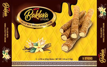 Load image into Gallery viewer, Baklava Sticks Vanilla Cream Crispy Phyllo Dough 5 Sticks 3.9 oz Per Pack
